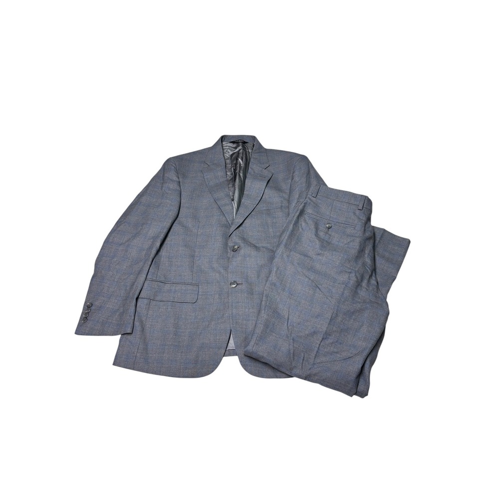 Jos A Bank Signature Collection 100% Wool Glen Plaid Suit Blue Grey 38S 32x28